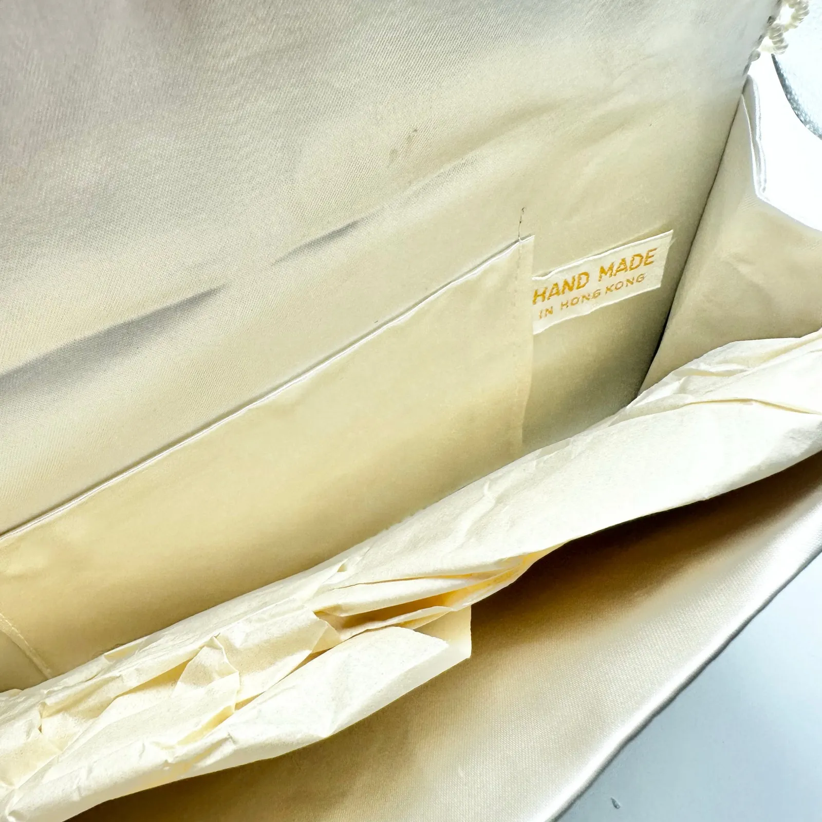 Vintage Ivory Silk Bead Sequin Double Flap Evening Top Handle Bag Hong Kong - Image 7