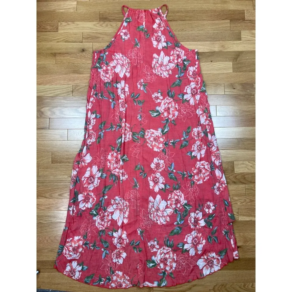 Mlle Gabrielle New  Floral Print Maxi Dress Womens Plus 2X Coral Layered Hi Lo - Image 7