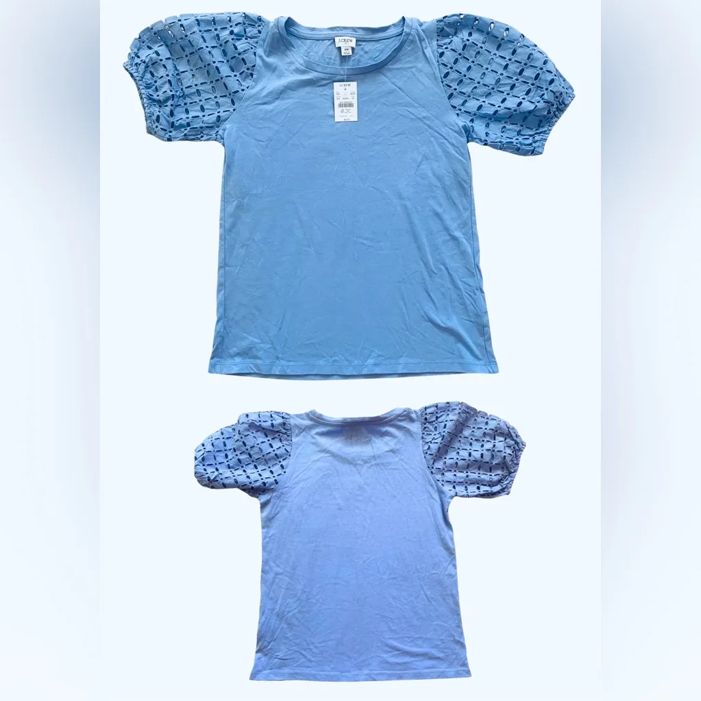 J. Crew Eyelet puff-sleeve tee Size XS NWT, Bright Peri Color - Image 2