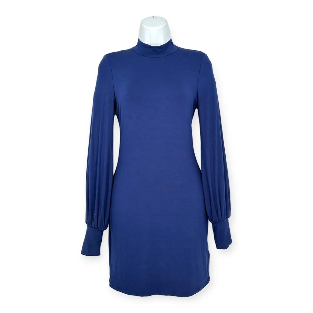 Lulus | Small | Midnight In Paris Navy Blue Long Sleeve Mock Neck Bodycon Dress - Image 4