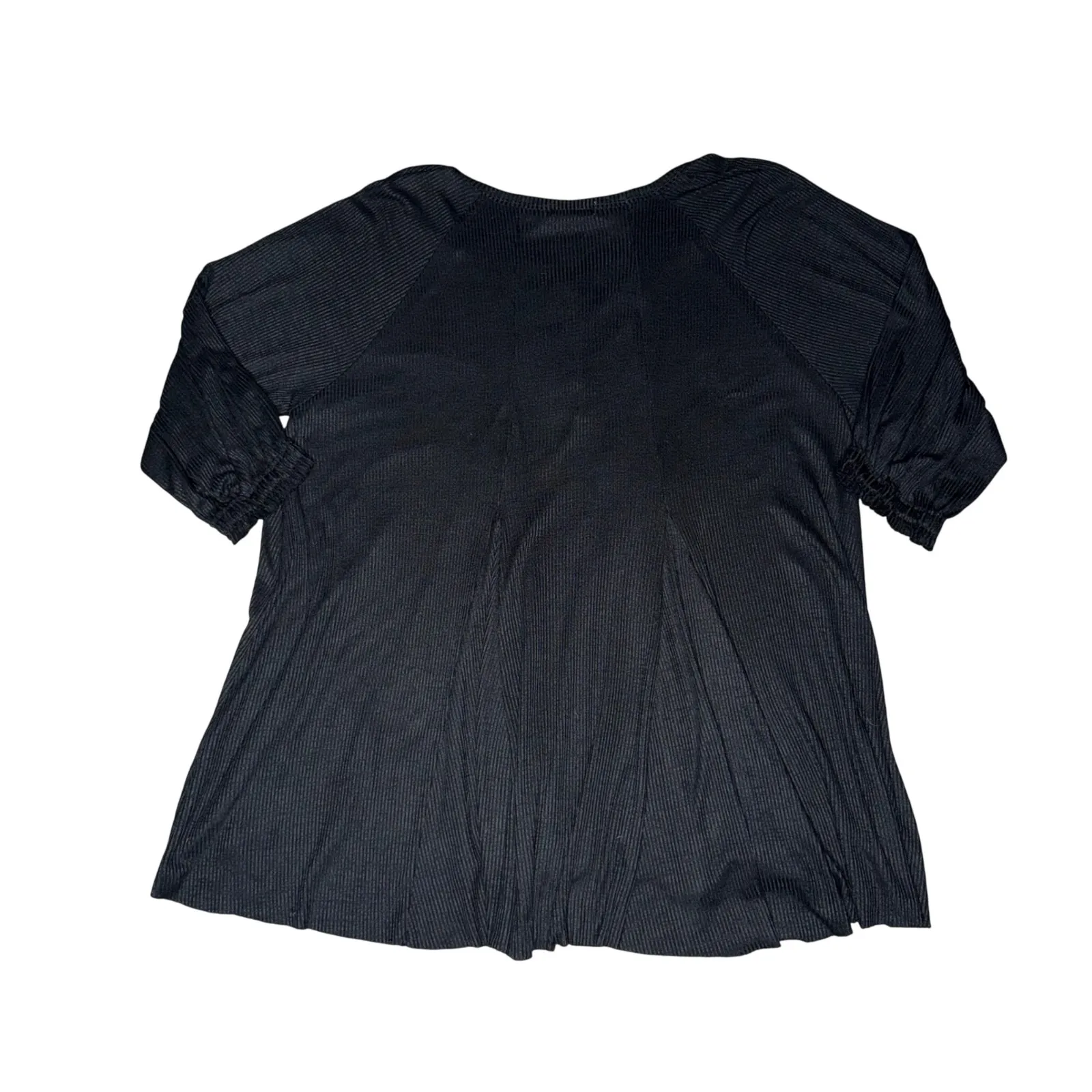 Natural Life Black Ribbed Henley Tunic Dress Flare Ruffle Sleeve Smocked One Siz - Image 4