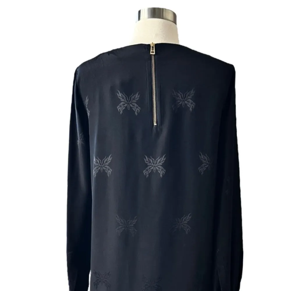 ZADIG & VOLTAIRE Satin Silk Black Dress Butterfly Lace Trim Long Sleeves Medium - Image 2