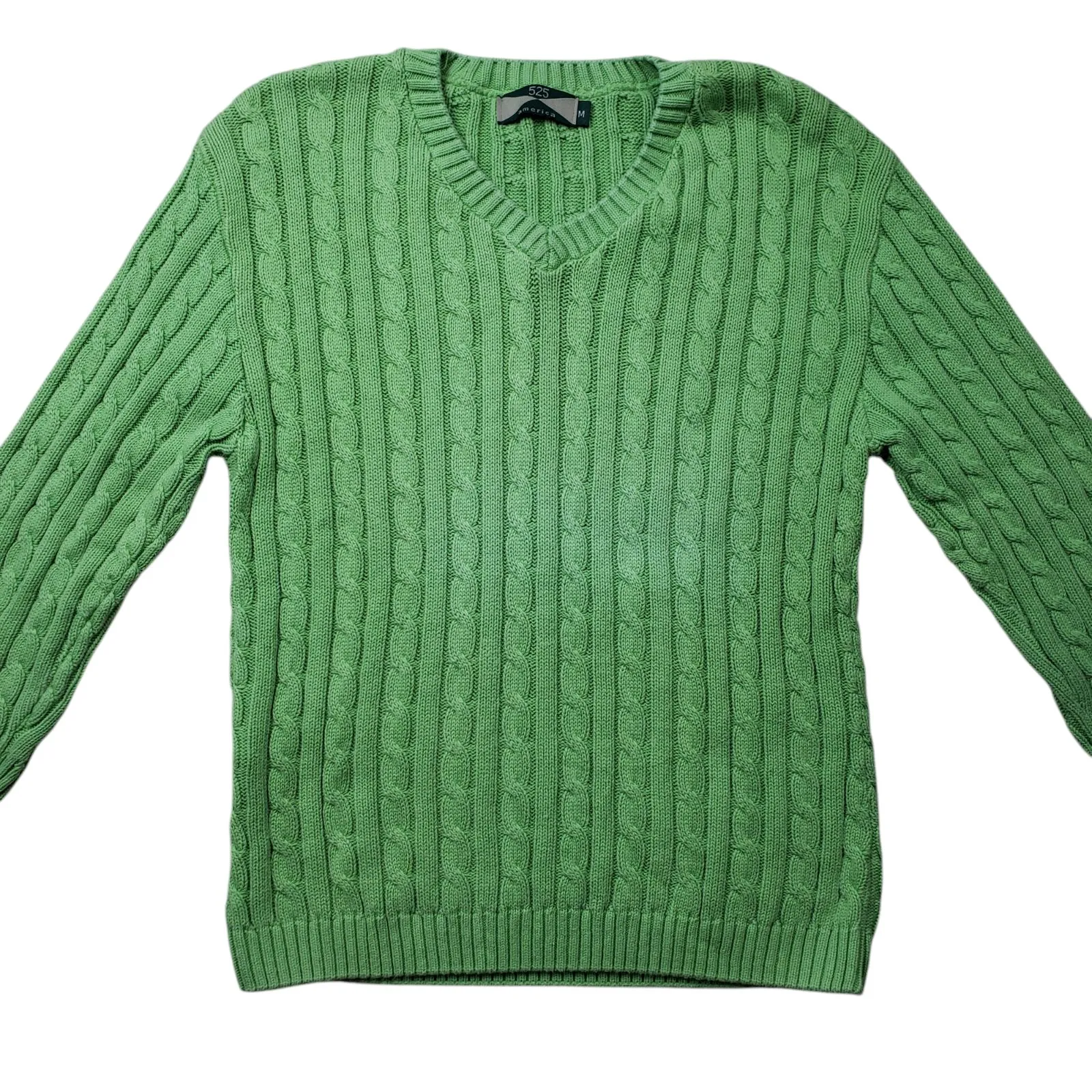 Vintage 525 America Cable Knit Sweater Womens Medium Green 90s Y2K Made in USA - Image 2