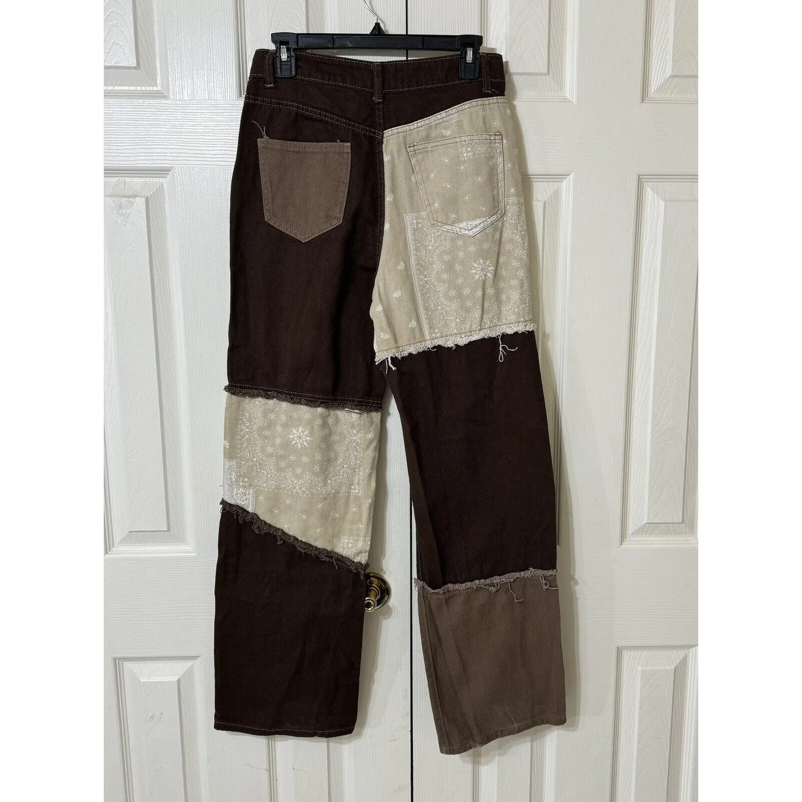 Shein Streetwear Patchwork Jeans Fringe Straight Leg High Rise Hippie Women's 4‎ - Image 4