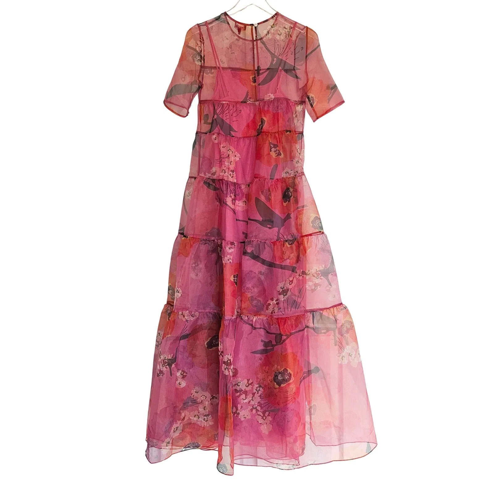 NEW STAUD Hyacinth Tiered Floral Organza Dress Size XS Pink Poppies - Image 13