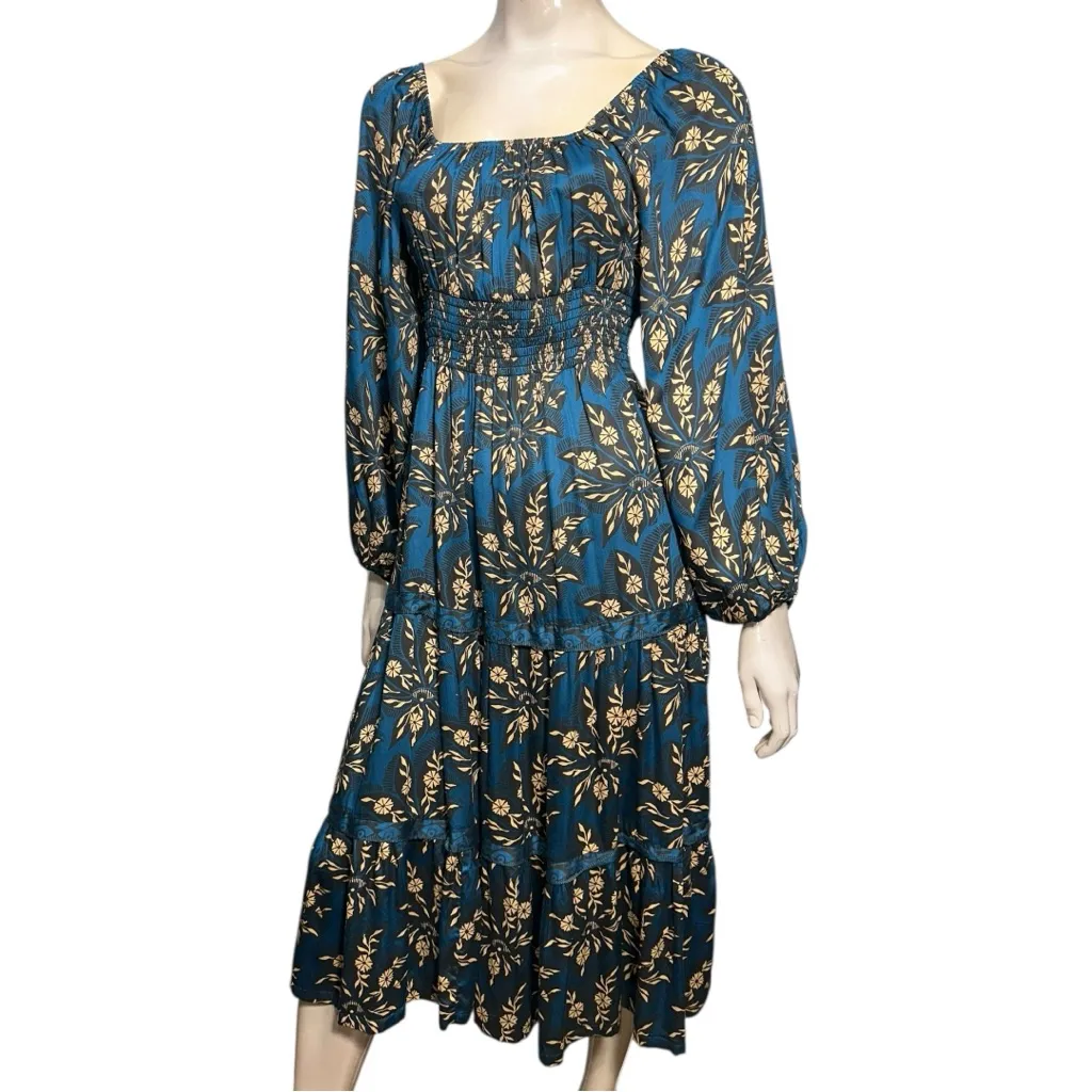 Omika Women’s Sz XS Marli Sapphire Blue Floral Print Tie Back Monica Midi Dress - Image 3
