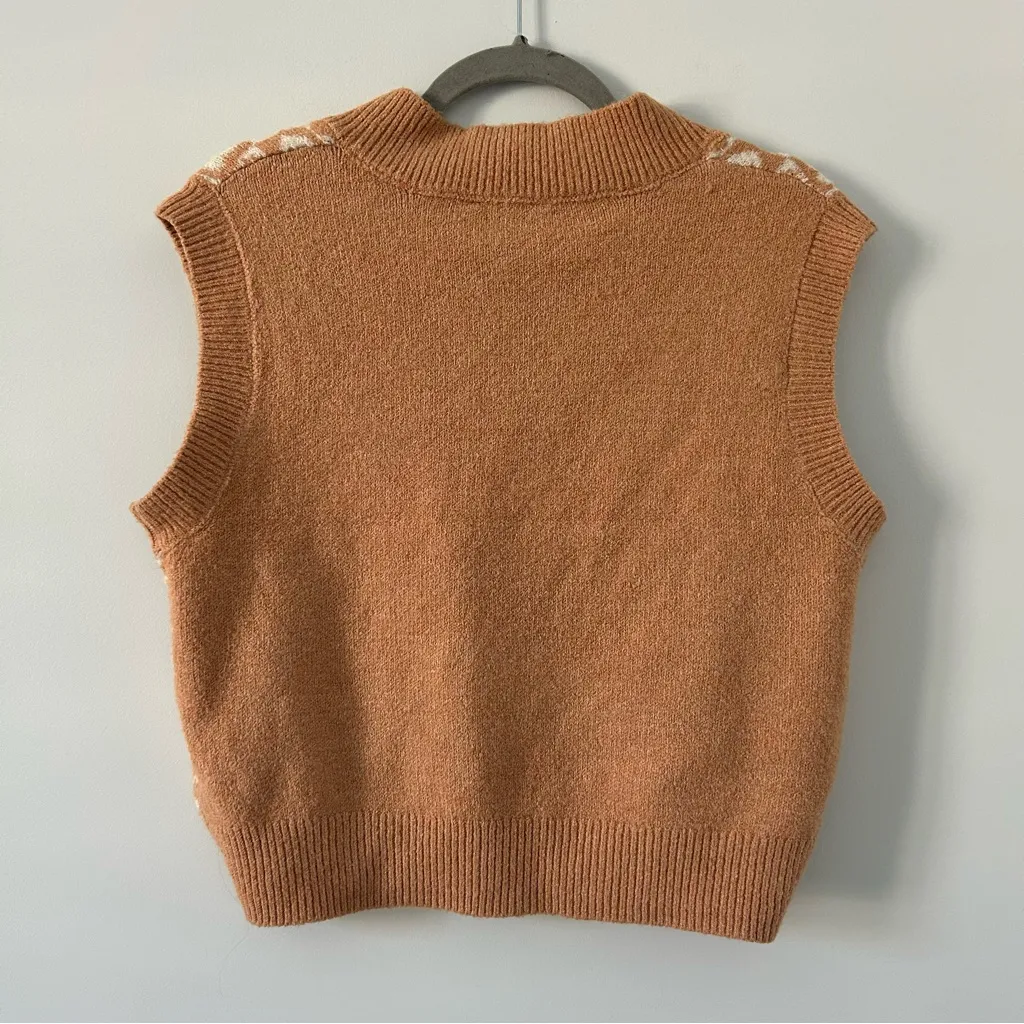 Freshman 1996 Brown Heart Flower Squared Oversized Vest NWT S Tan - Image 5