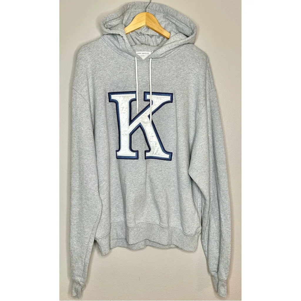 Good American Oversized Gray Hoodie K Initial Cotton Sweatshirt Monogram - Image 3