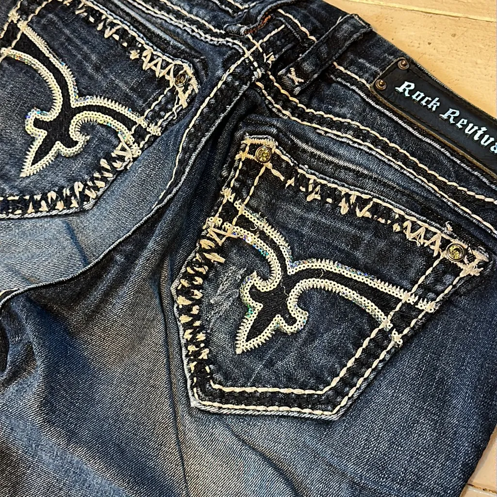 Rock Revival “Charlotte” Easy Boot Cut Jeans, Sz 28, Iridescent Sequins - Image 2