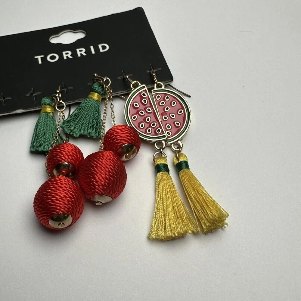 Torrid Multi Color Tassel Colorful Pierced Dangle Drop Earrings Lot Of 2 - Image 3