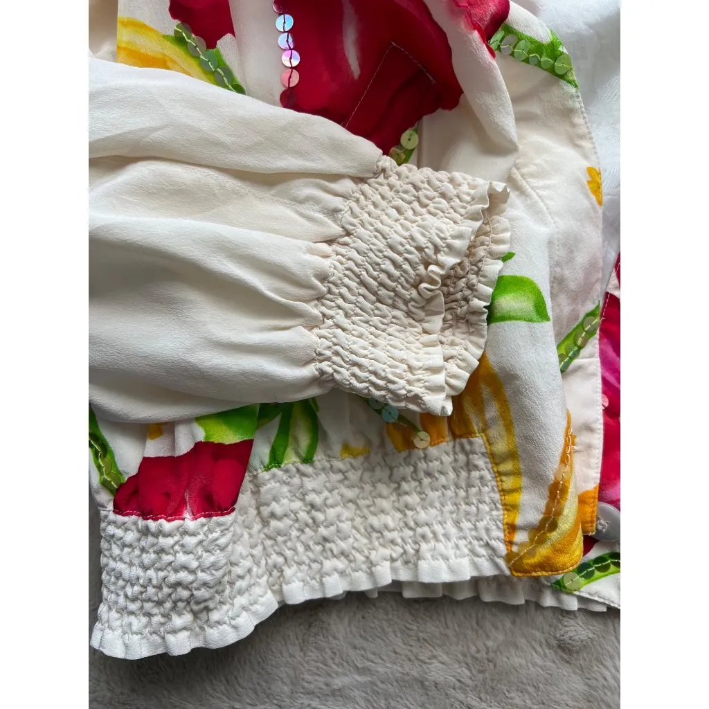 Vintage Diane Gilman 3X Floral Hand-Painted Sequin Jacket 100% Silk Lightweight - Image 9