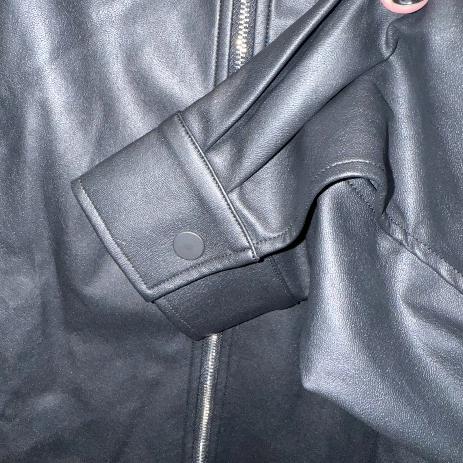 Faux Leather Jacket, Wolford 80s Streetstyle Burnt Orange Stripe Size Large NWT Black - Image 8