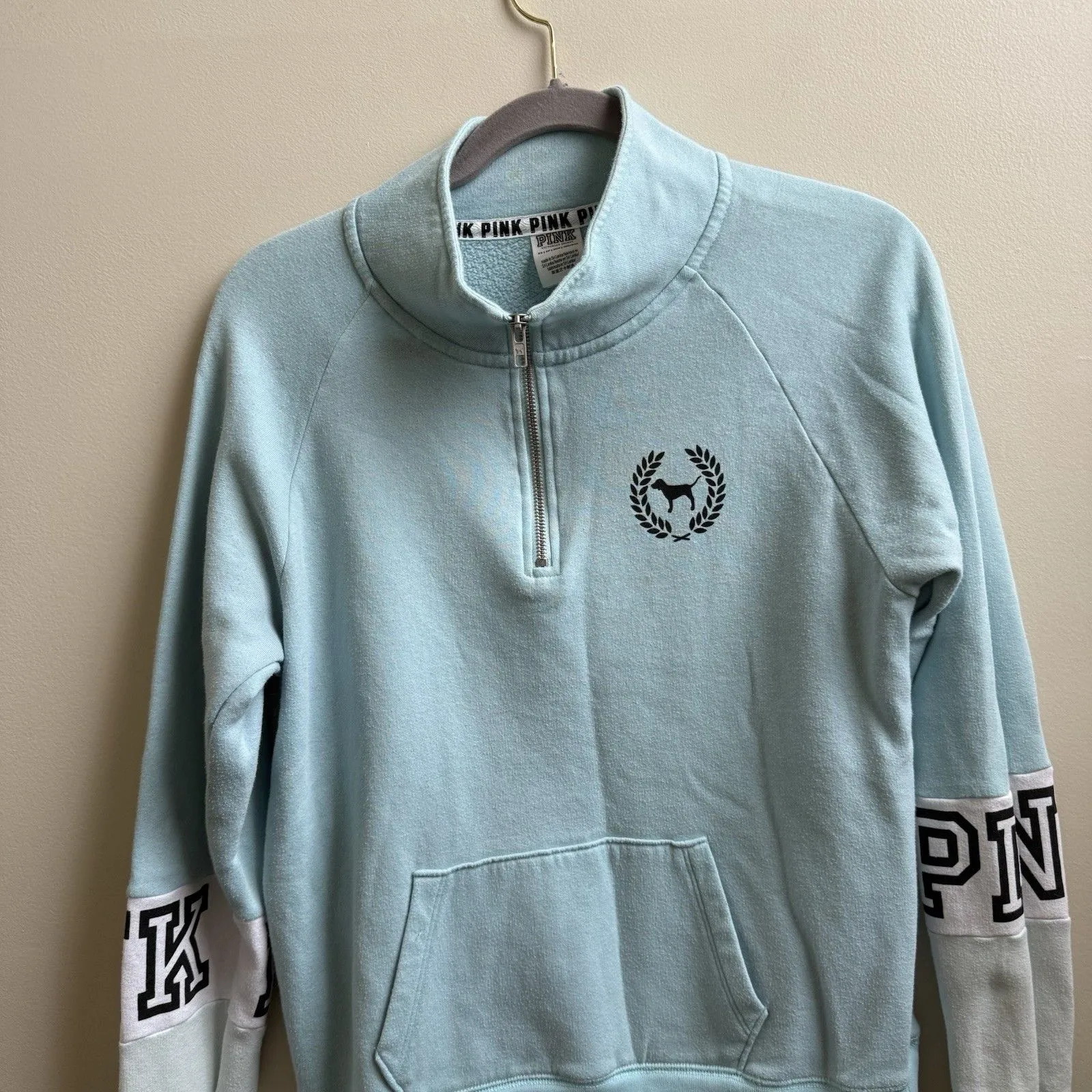 VICTORIA'S SECRET PINK 1/4 Zip Tunic Mock Neck Sweatshirt Top Blue Size XS - Image 3