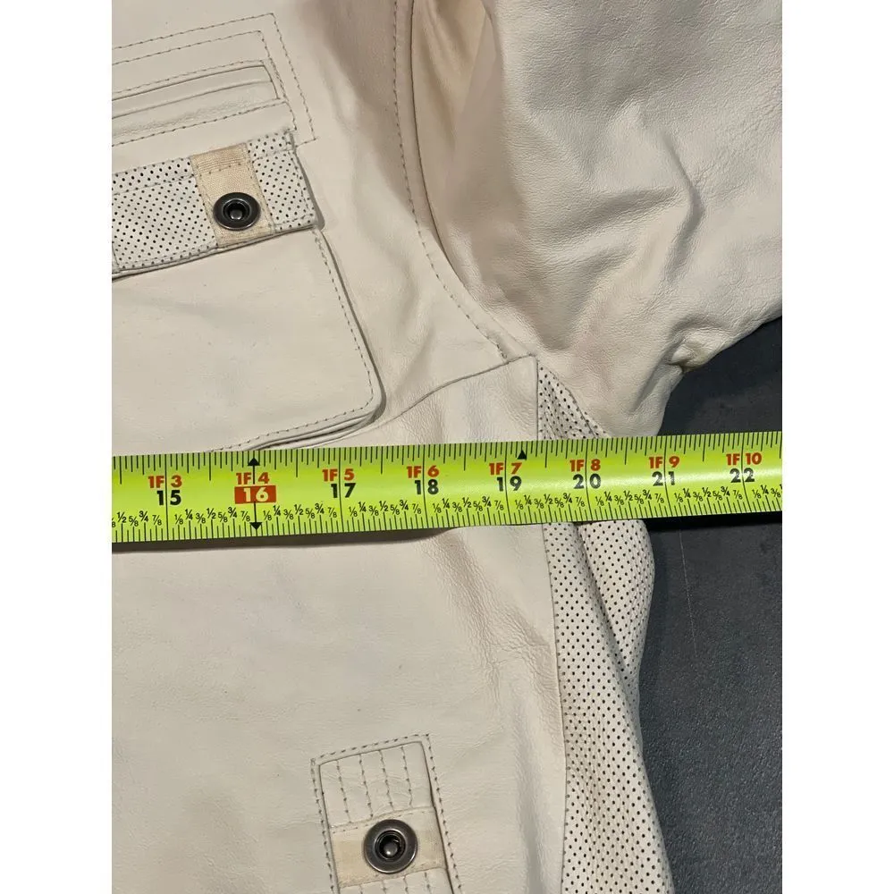 Vintage leather Cream Jacket Zip - Image 6