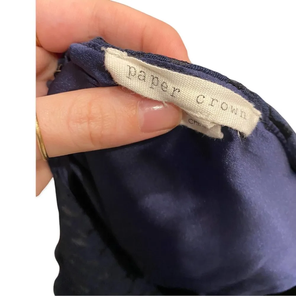 Paper Crown by Anthropologie Navy Blue Floral Capped Sleeve Mini Dress Size LP - Image 2