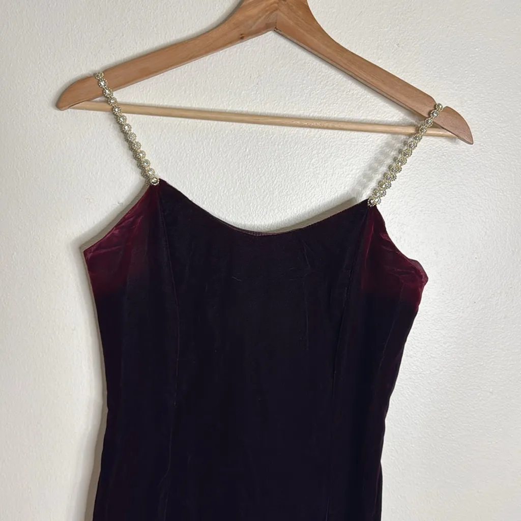 Vtg Jessica McClintock ladies velvet purple dress beaded straps size 7/8 90s - Image 3