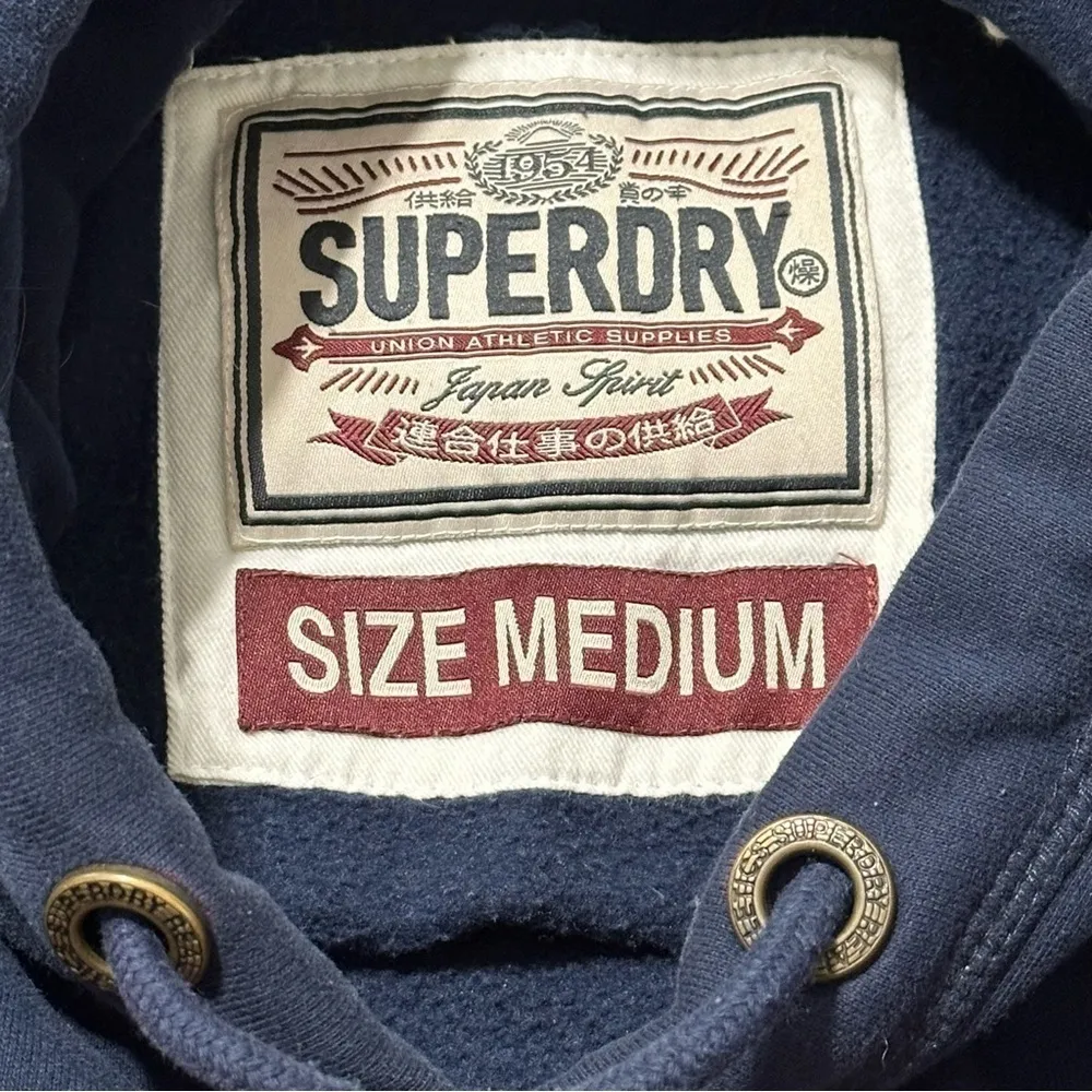 SuperDry Women’s M Navy Blue Embroidered Logo Kangaroo Pocket Hoodie Sweatshirt - Image 4