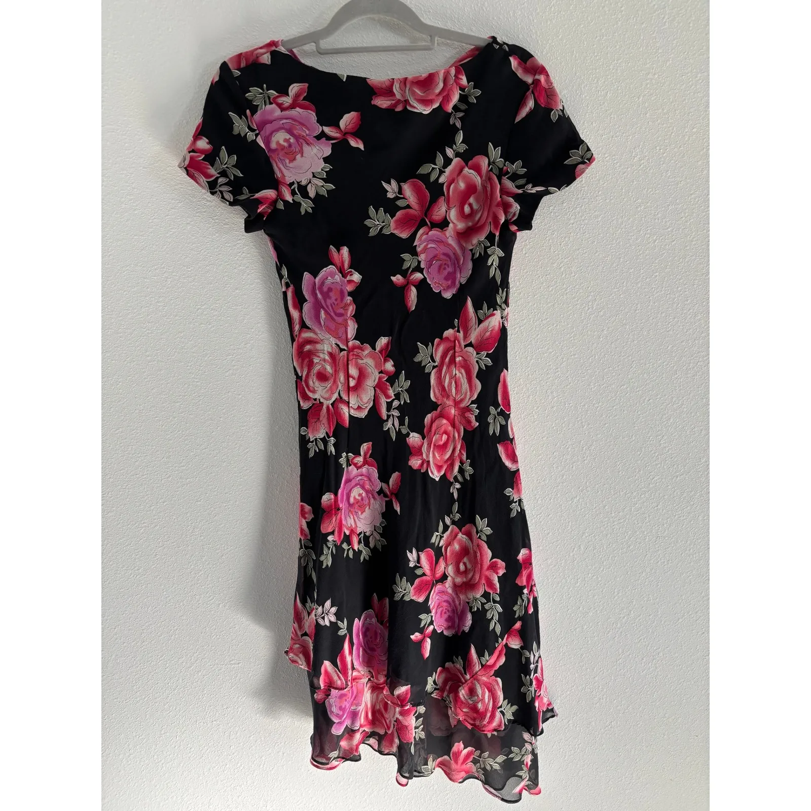 Vintage Donna Ricco Dress Women 10 Midi Sheer Dark Floral 90sFairy Asymmetrical - Image 2