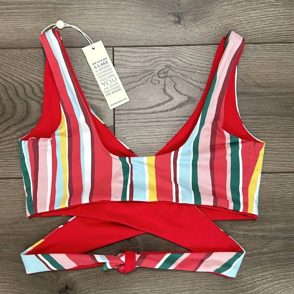 Shore Banded Vibrant Multicolor Wrap Reversible Bikini Swim Suit Size Small Red - Image 4
