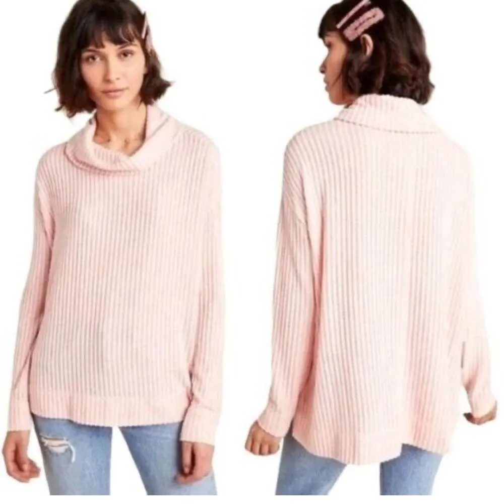 MAEVE By ANTROPOLOGIE Ribbed Cowl Sweater-Tunic Sz S Blush Oversize Boho Retro - Image 10