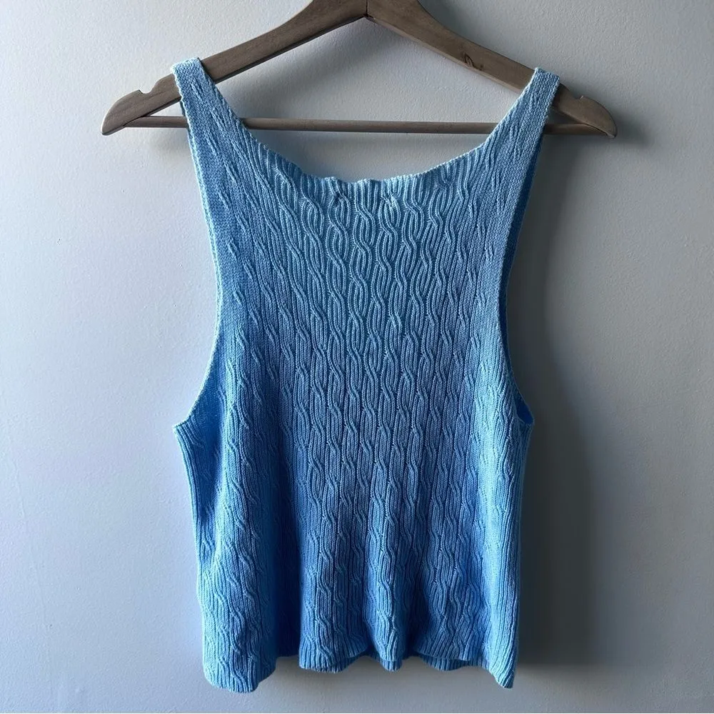 American Apparel blue Tank Top Medium Cable Knit cottagecore Y2K bohemian cute - Image 3