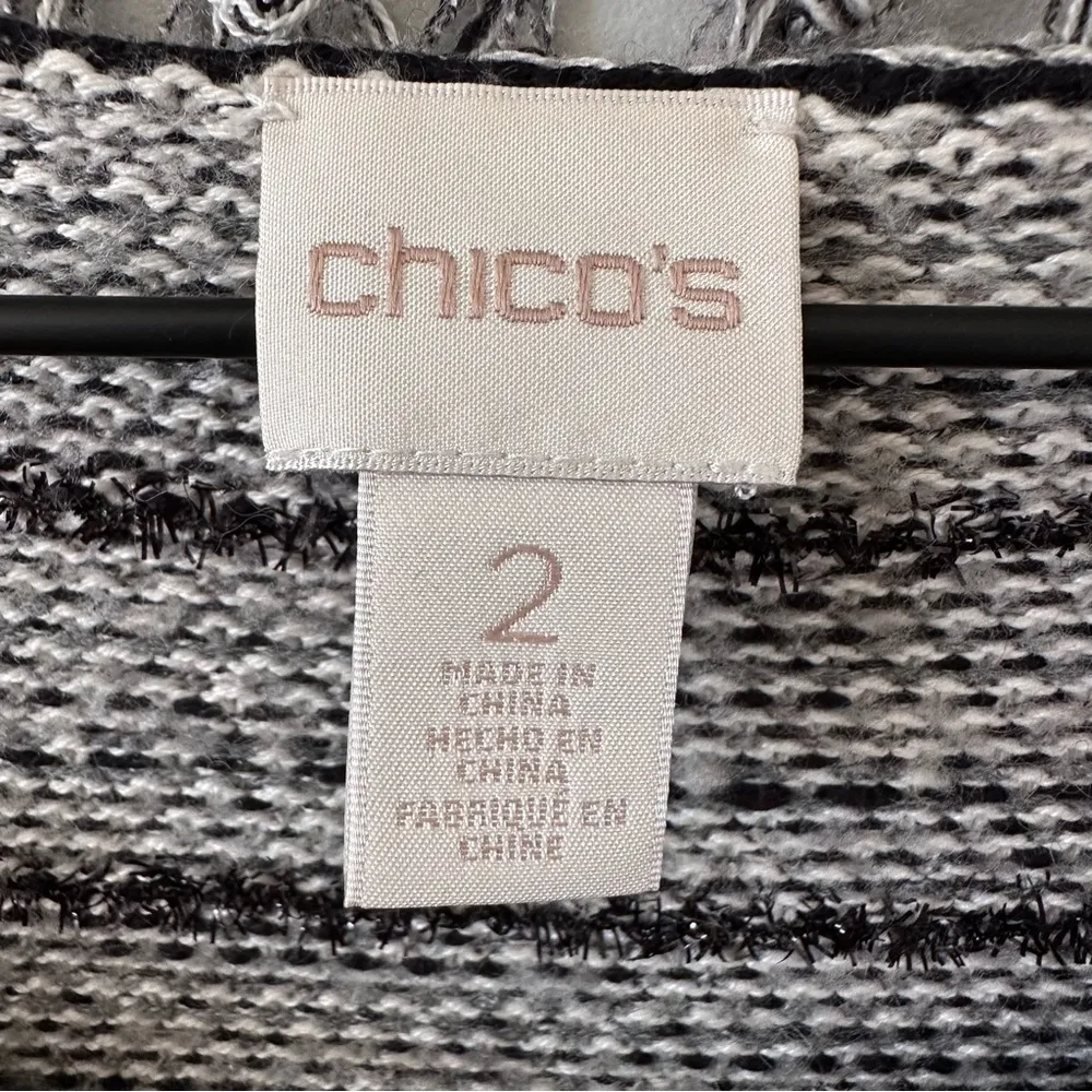 Chico’s Fringe Lace Wool Blend Cardigan Jacket Size 2 L Black & White Office - Image 6