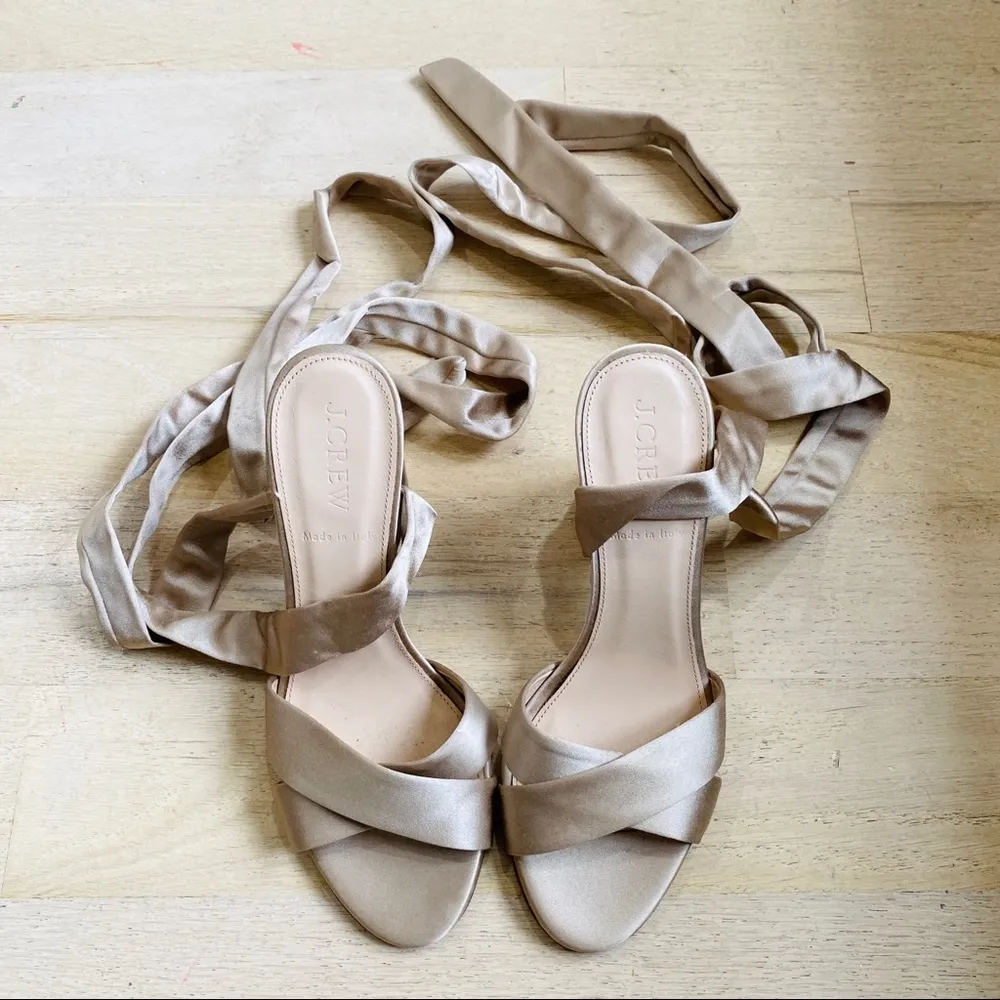 J. Crew satin tie sandals. Made in Italy 3 1/2” heels - Image 2