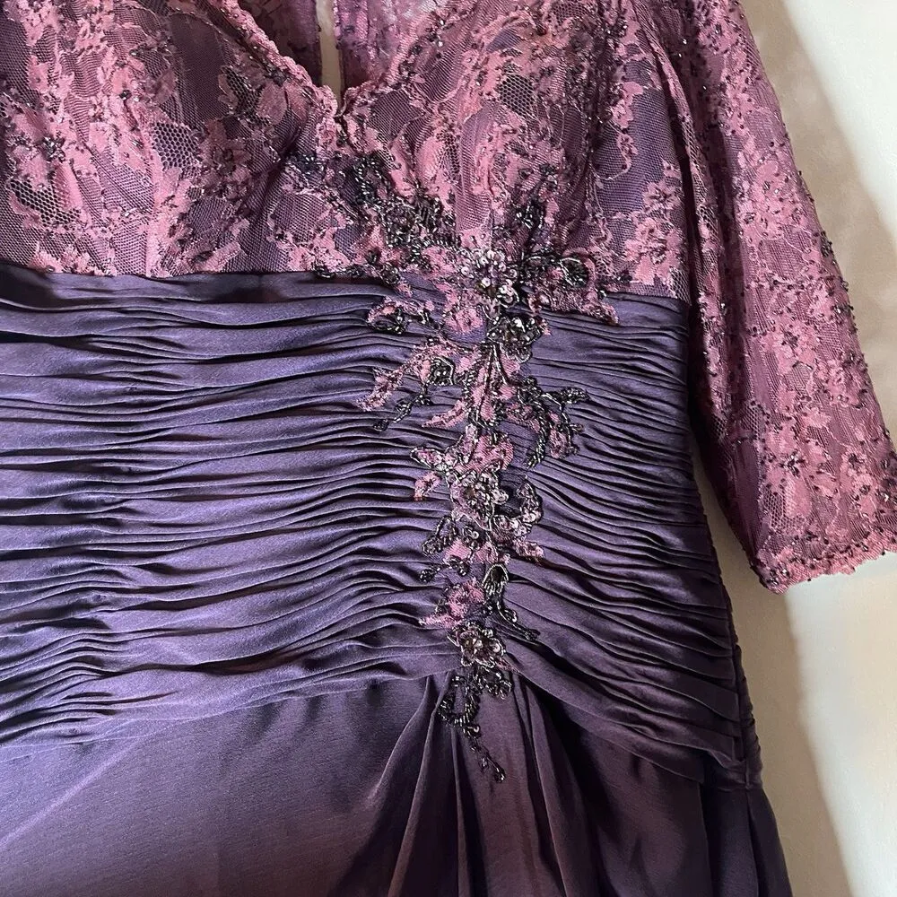 Montage by Mon Cheri Gown Dress Embroidered Lace Beaded Sz 16 Mother Of Bridal Purple - Image 3