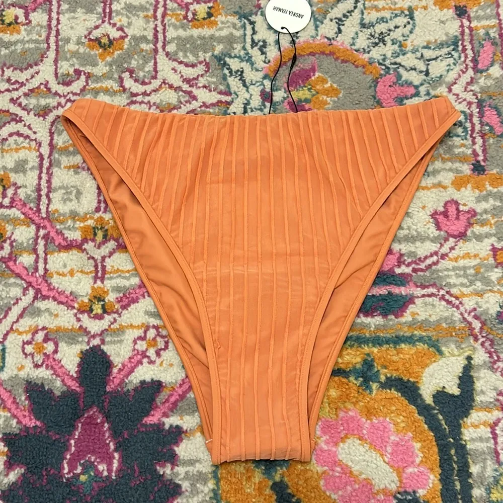 Andrea lyamah Gara Ruffle Pleated Bikini Bottom In Peach Orange NWT Size XXL - Image 4