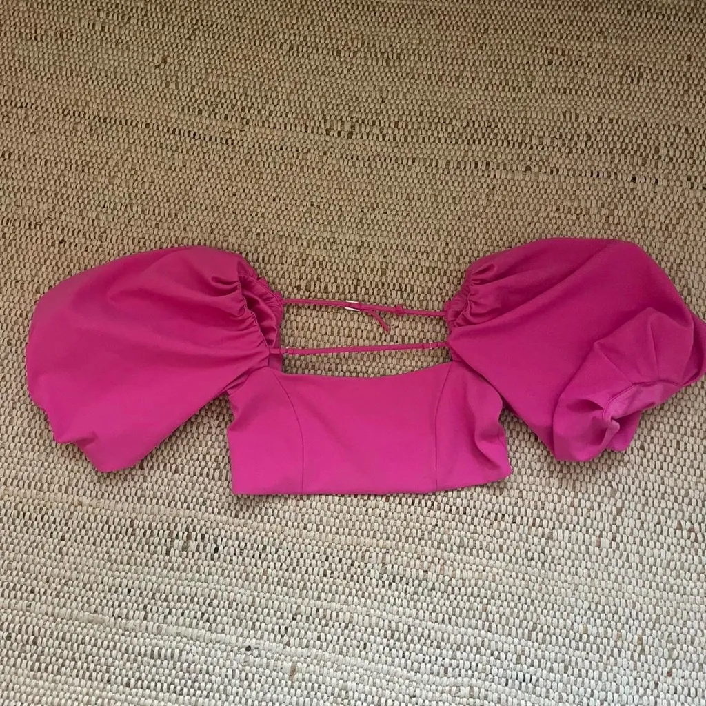 Zara pink balloon sleeve crop top - Image 4