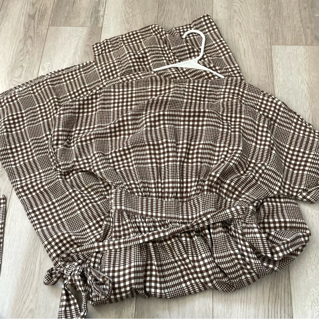 Urban Outfitters Dress plaid gingham wrap midi gabrielle womens Brown (xsmall) - Image 5