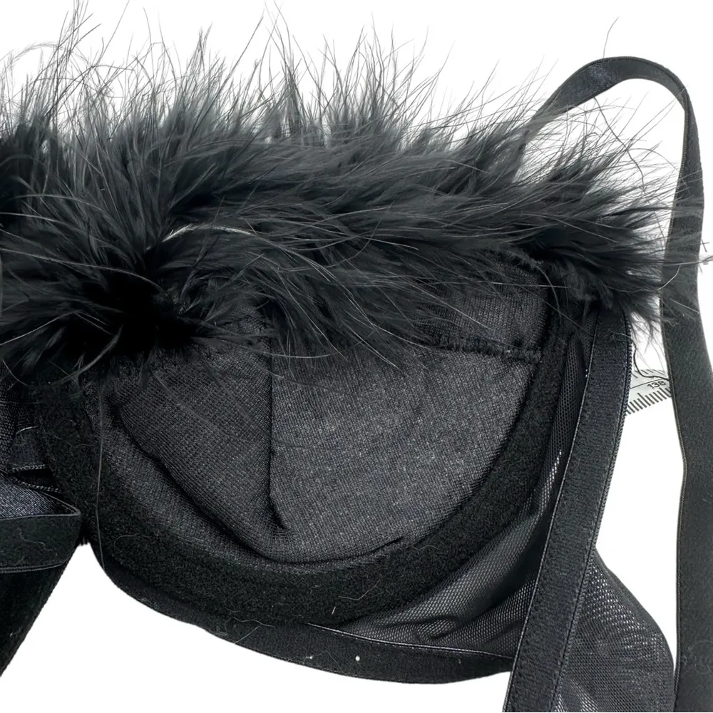 Vintage Black Fuzzy Boa Bra Underwire Sexy Lingerie Feathers size 36A - Image 7