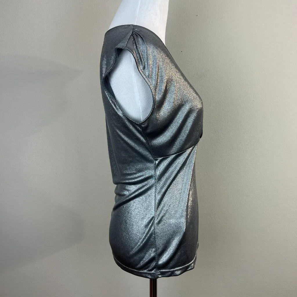 Ann Taylor Top XS Silver Shimmery V-Neck Sleeveless Sheer Metallic Women New NWT - Image 4