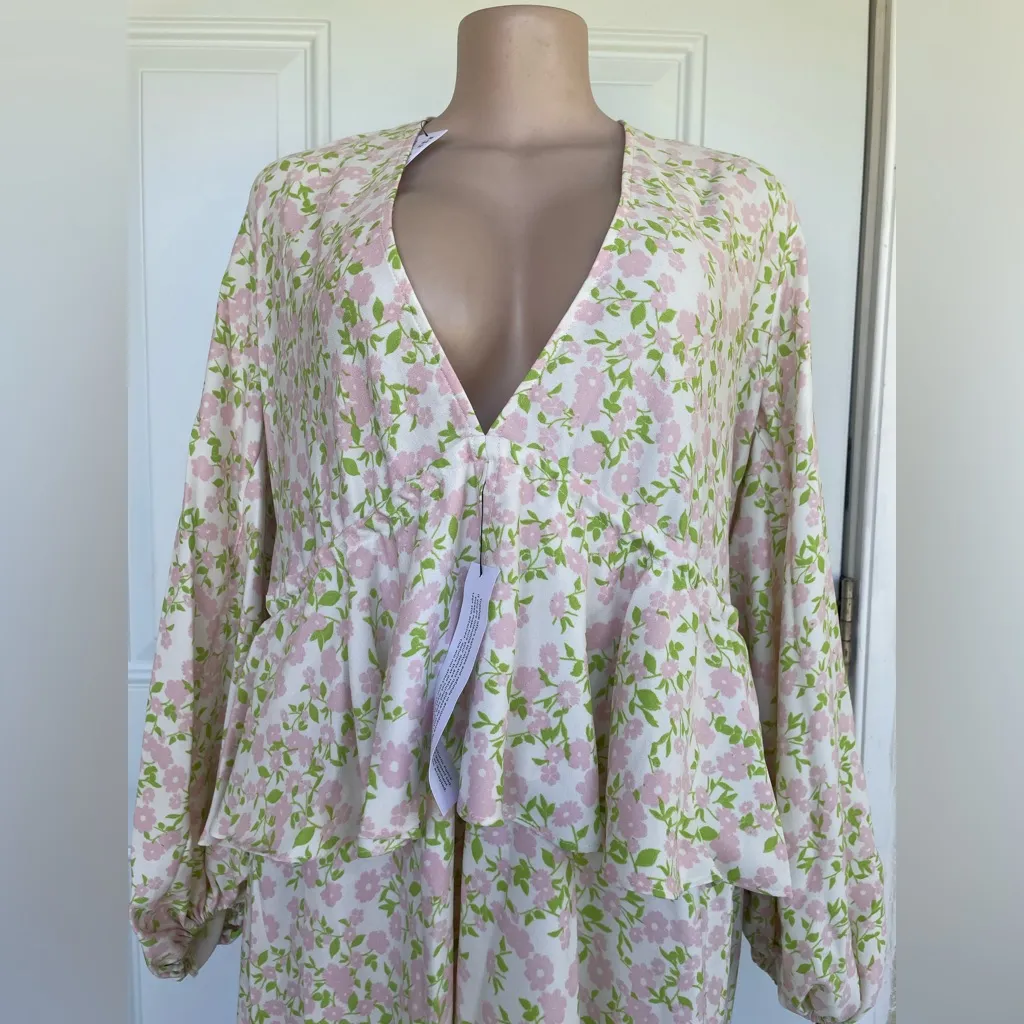 Topshop Cream and Green Floral Maxi Dress - Image 5