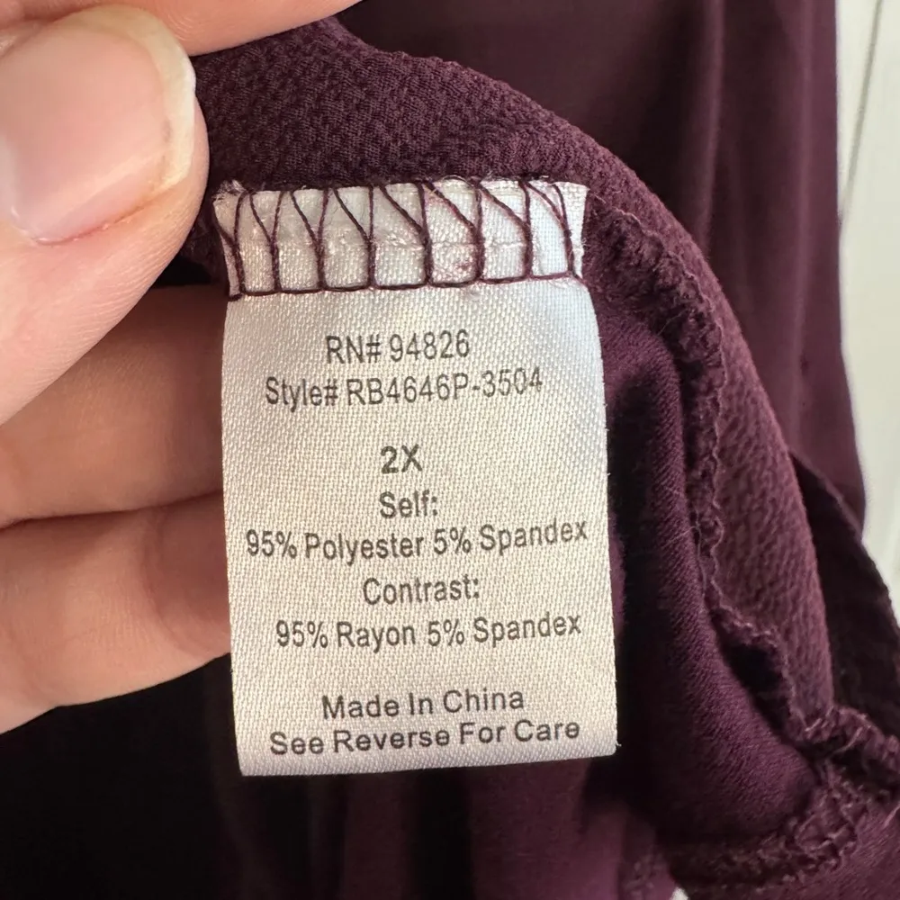 Tempted Hearts burgundy Merlot 3/4 sleeve blouse size 2XL Purple - Image 4