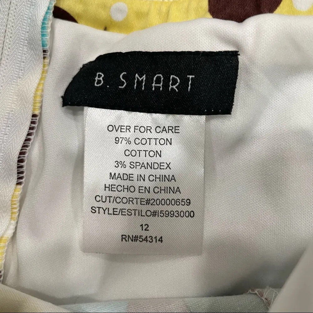 Y2K Hippie Print Strapless Dress Sz 12 Mini Midi Funky Retro Blue - Image 10