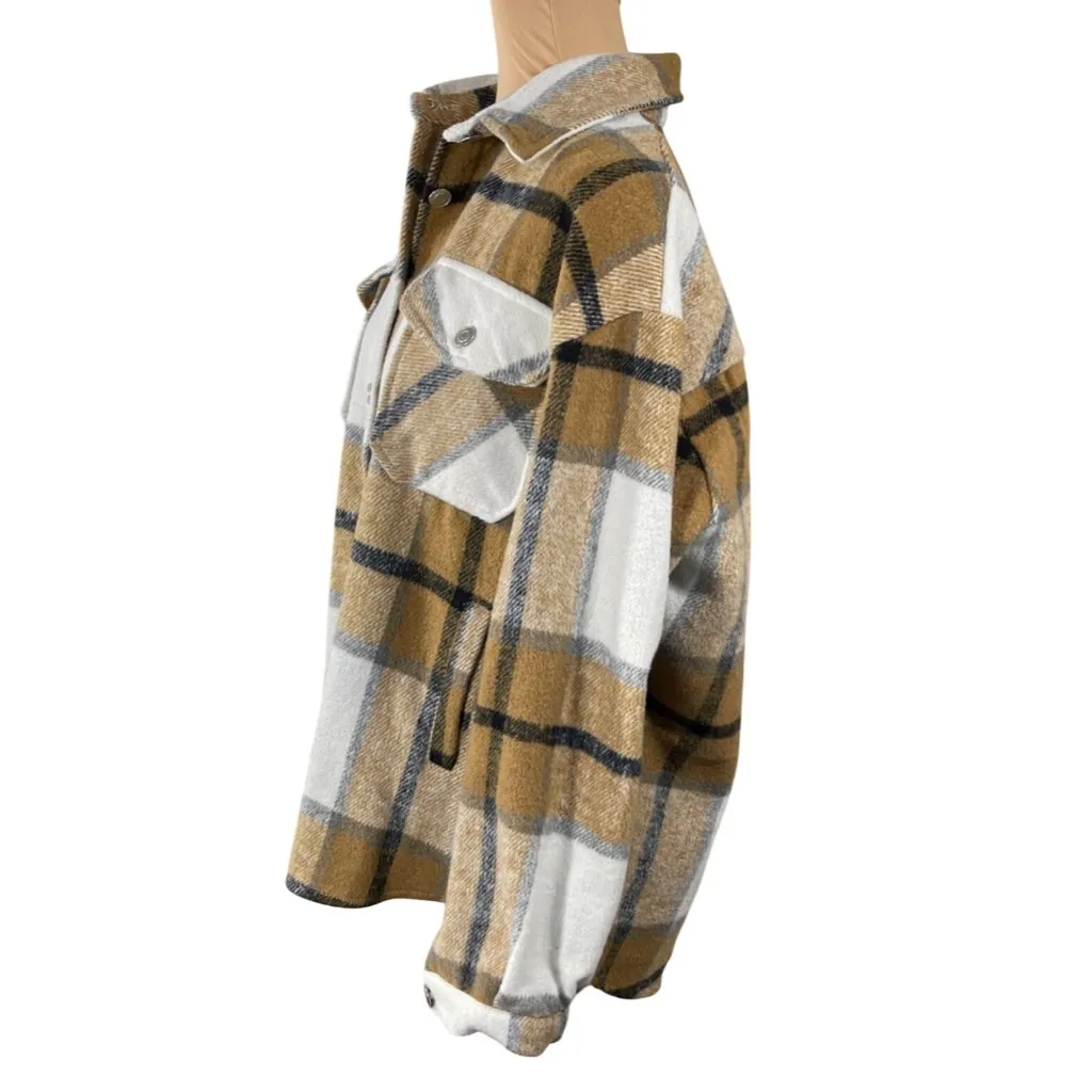 Shein Plaid Shacket Jacket Brown Black Button Size L Large - Image 2