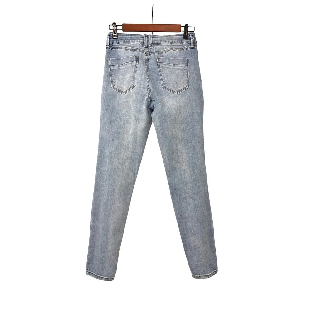 Rewash Blue Distressed Denim Button Fly Low Waist Boyfriend Jeans Size Women's 0 - Image 2