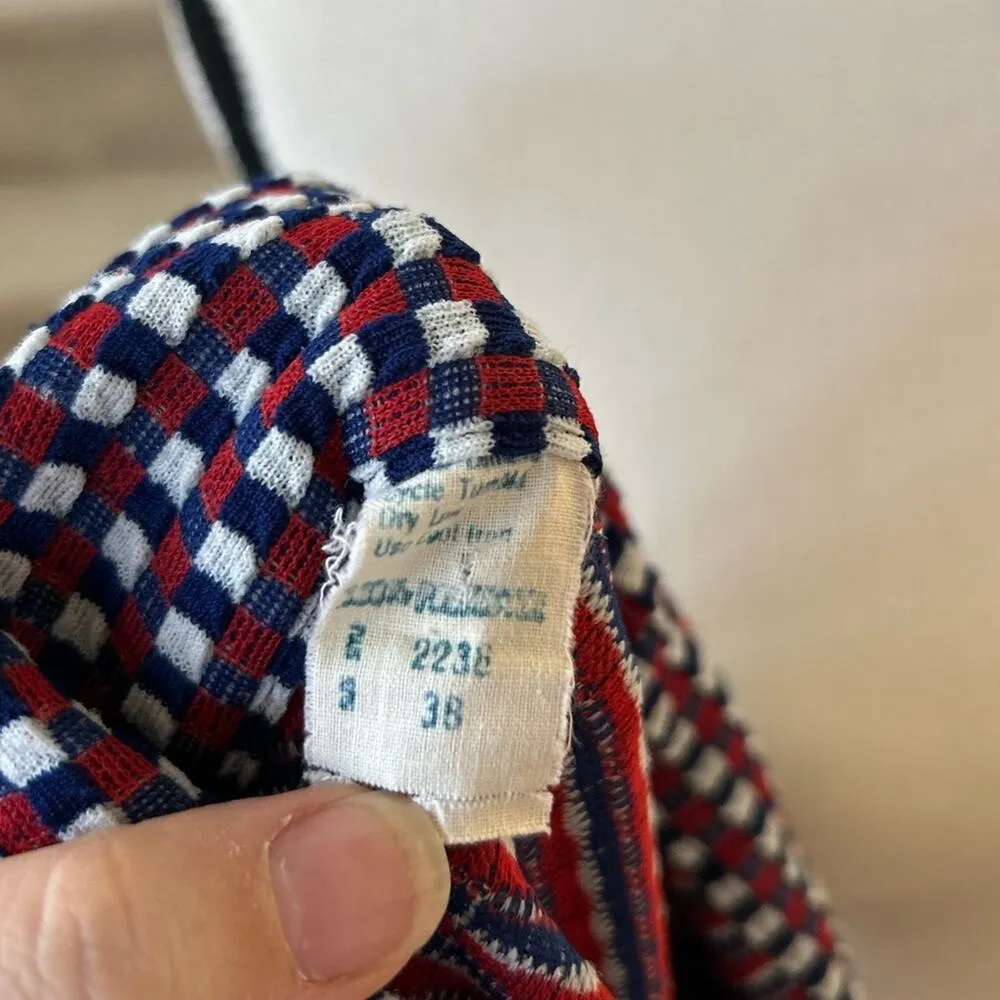 Vintage 70s Blue, Red & White Check Button Up Blouse Size L - Image 5
