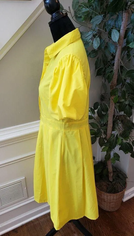 True Destiny A Line Shirt Dress Women's Large Yellow Puff Sleeve Button Down - Image 15