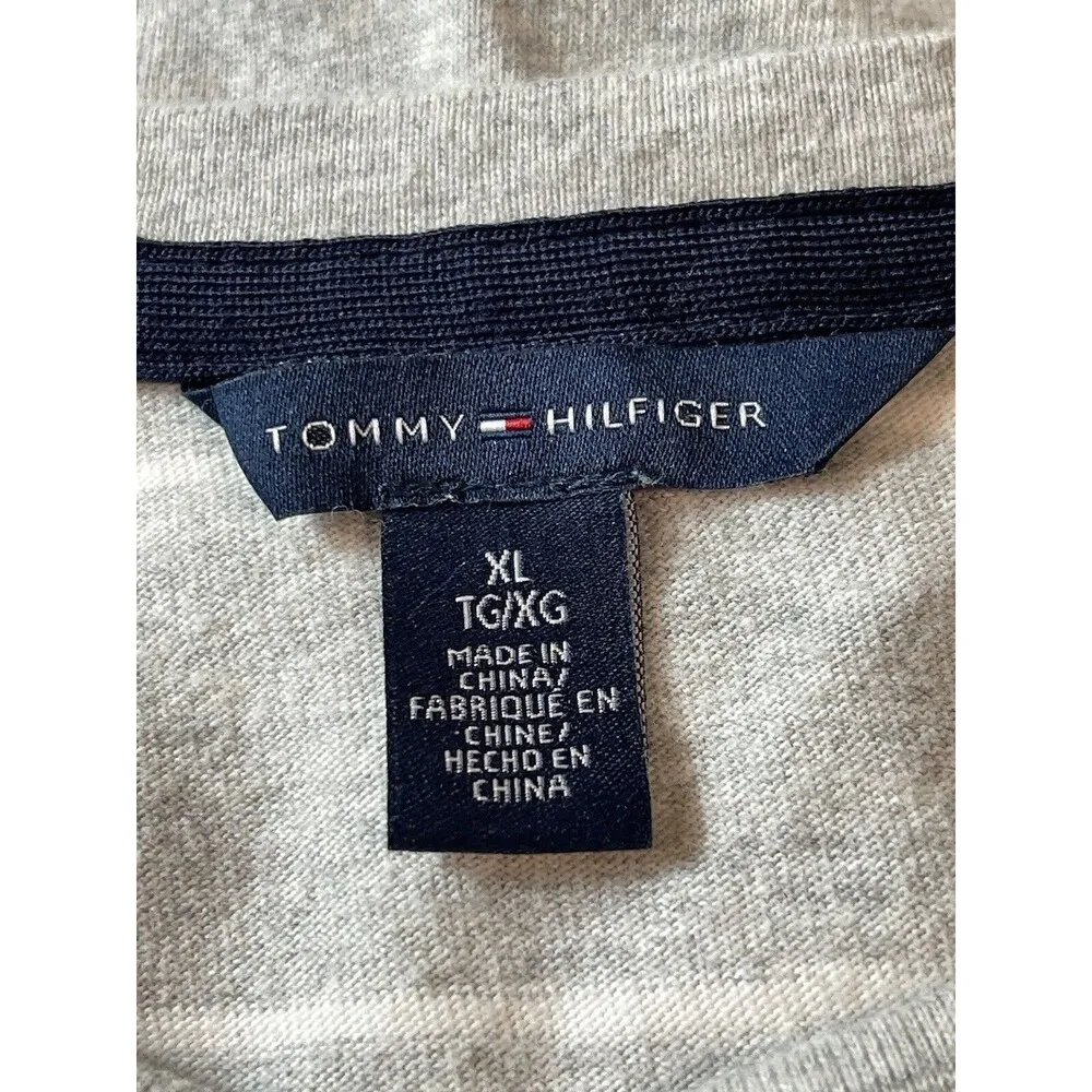 Tommy Hilfiger Y2K Grey Cotton Striped Pullover 3/4 Sleeve H Logo Top XL - Image 12