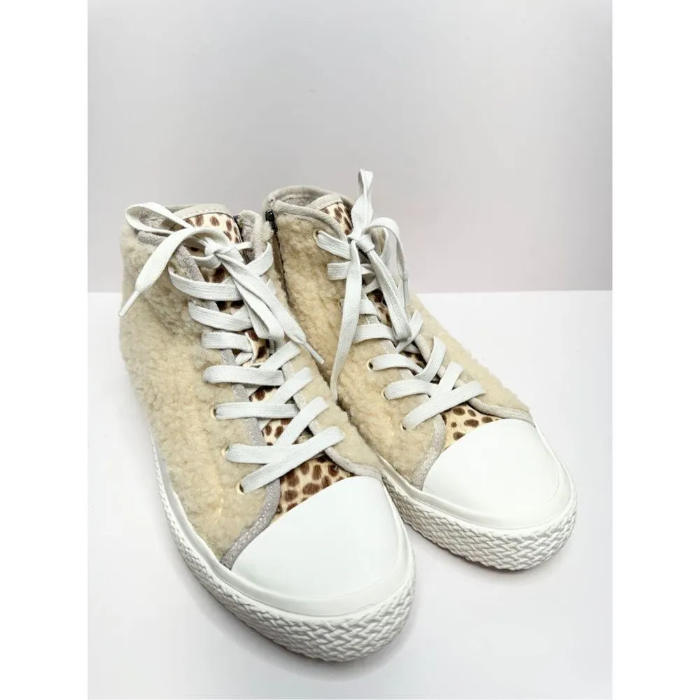 DOLCE VITA Sneakers Womens Hi Top Veola Plush Size 8.5 Fur Faux Calf Hair Suede White - Image 2
