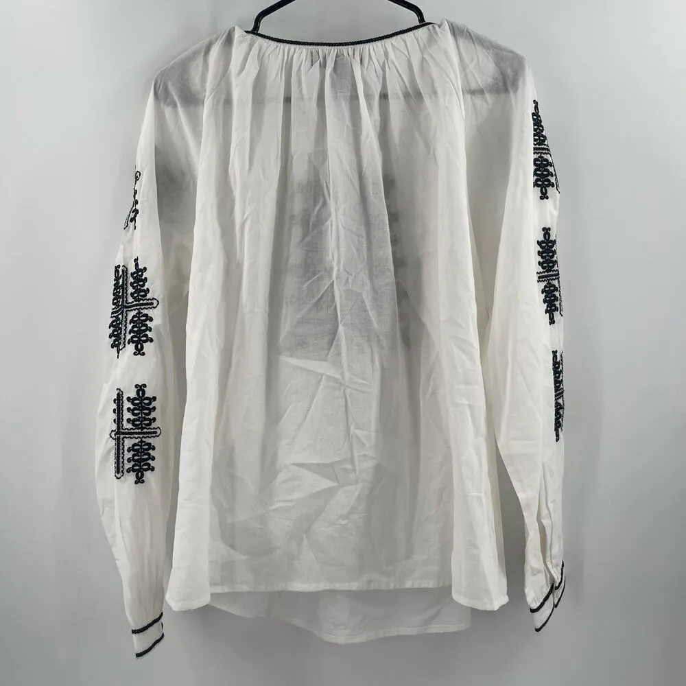 KAREN KANE Blouse Size Medium Black White Embroidered Peasant NWT In Full Bloom - Image 4
