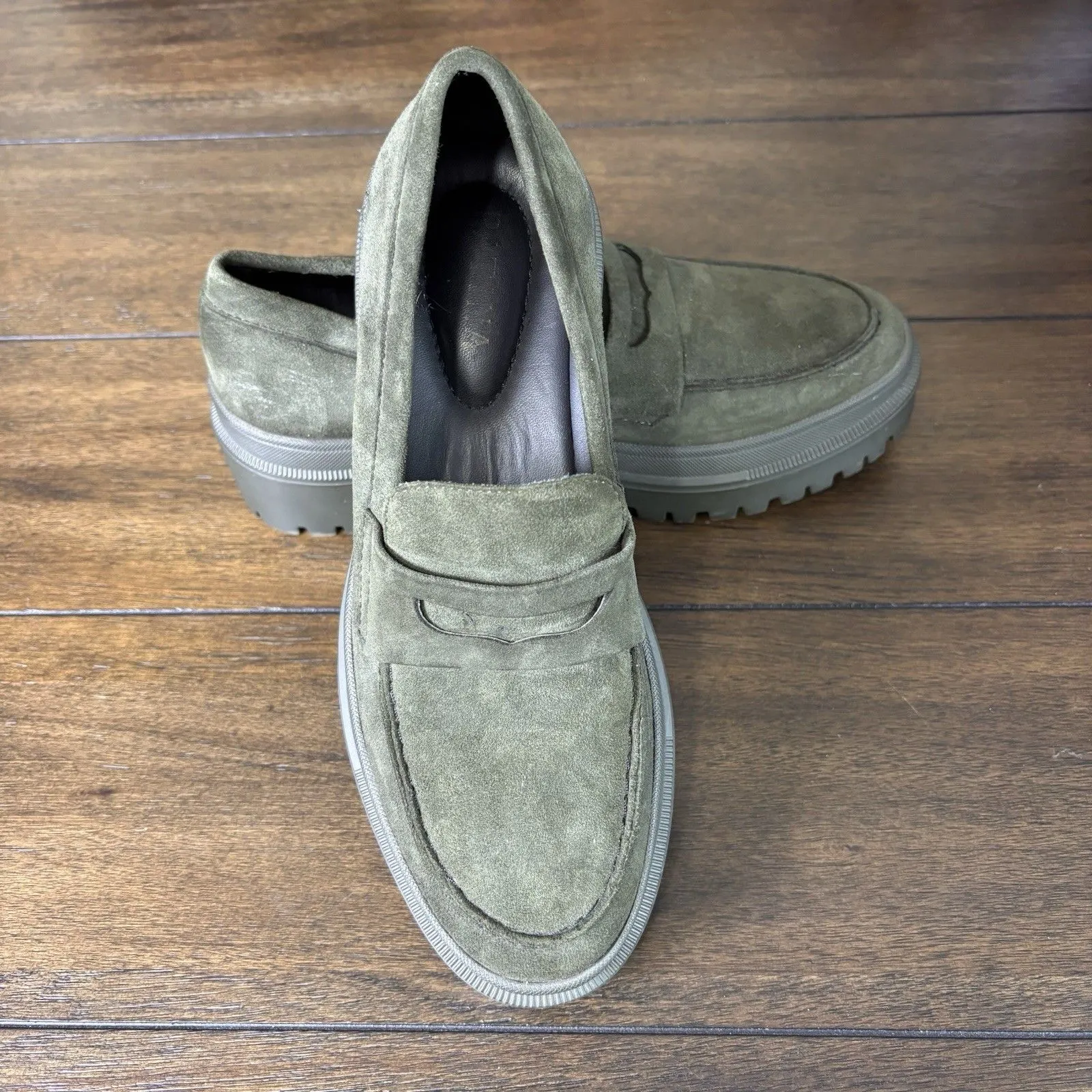 PATINA Zoe Chunky Loafer Olive Green Suede Leather Shoes Women US 7 Excellent! - Image 8
