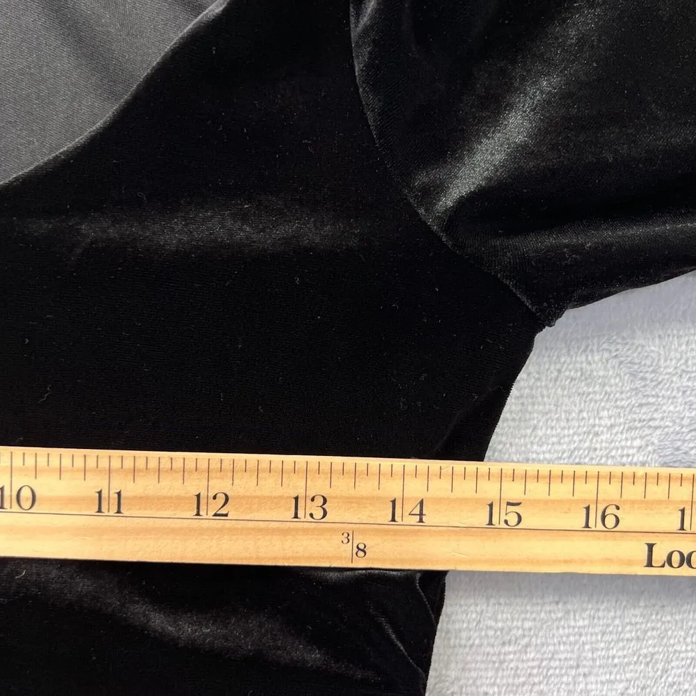 WHBM Velvet Midi Dress  XS Black‎ Boat Neck 3/4 Sleeve Side Ruching Classic - Image 6