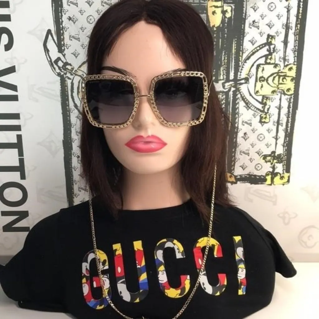 New Authentic Gucci Sunglasses Women's GG1033S 002 Gold Necklace Chain 57-21-215 - Image 8