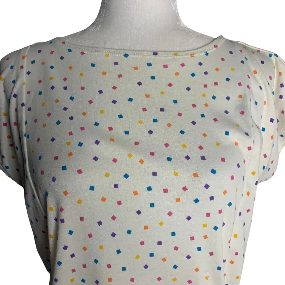 Vintage 80s Boxy T Shirt Top M White Square Dots Pockets Short Sleeve Size M - Image 2