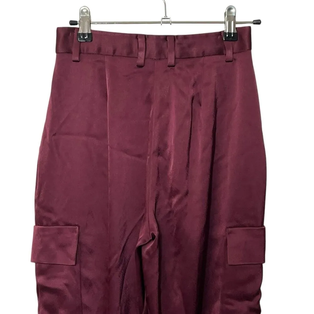 Babaton Satin Cargo Pants Women’s Size 00 Burgundy Utility Trousers Y2K - Image 5