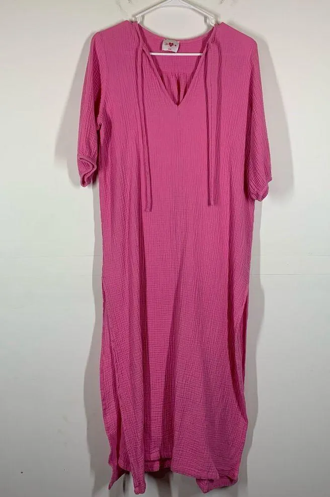 Buddy Love Carmen Cover Up Maxi Dress Size Medium Pink - Image 4
