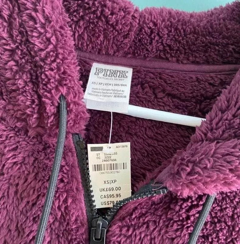 PINK Maroon Fuzzy Sherpa Pullover Hoodie - Image 4